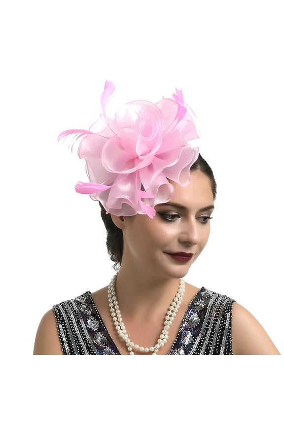 Fascinators Hats for Women Wedding Flower Cocktail Mesh Feathers Hair Clip Tea Party Headband Hair Accessories for Women Pink One Size