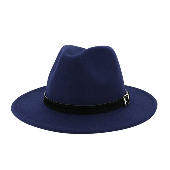 Mifelio Fedora Hats for Men Women with Men Women Outbacks Belt Wide Hat, Hats Vintage Buckle Baseball Caps Classic Fedora Hat Navy One Size