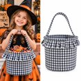 thumbnail image 1 of Mifelio Halloween Treat Bag, Trick or Treat Candy Bag, Fabric Plaid Candy Bucket Bag with Handle, Reusable Halloween Tote Bag for Kids, Party Favors, Candy Collection and Holiday Gifts, 1 of 5