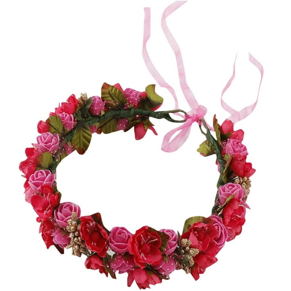 Mifelio Headbands for Women, Women Bridal Flower Garland Headband Flower Crown Hair Wreath Hair Accessories for Women Hot Pink One Size