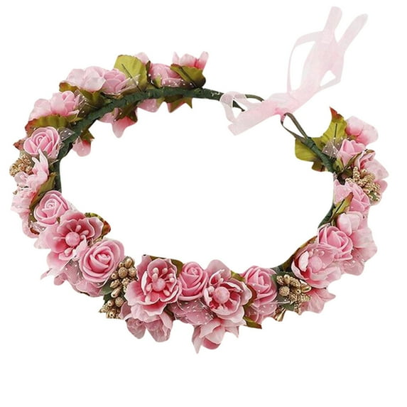 Mifelio Headbands for Women, Women Bridal Flower Garland Headband Flower Crown Hair Wreath Hair Accessories for Women Pink One Size