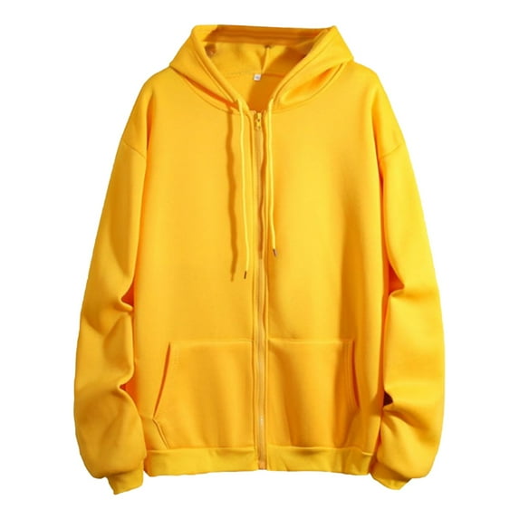 Mifelio Hoodies for Women Winter Warm Fashion Long Sleeve Loose Solid Color Hooded Zipper Pocket Sweatershirt Coat Sweatshirt for Women Yellow XXL