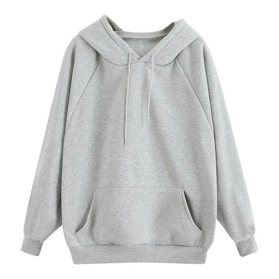 Mifelio Hoodies for Women, Women's Casual Solid Color Hooded Pocket Long Sleeve Pullover Sweatshirt Sweatshirt for Women Grey XL