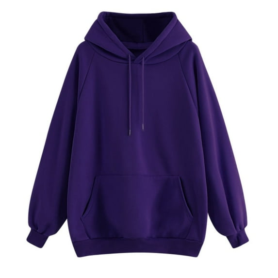 Mifelio Hoodies for Women, Women's Casual Solid Color Hooded Pocket Long Sleeve Pullover Sweatshirt Sweatshirt for Women Purple L