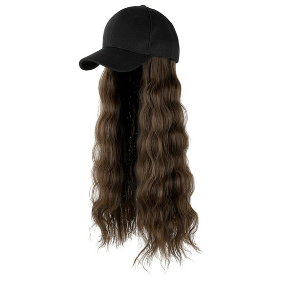 Mifelio Human Hair Wig Long Hair Wig Hat Attached Adjustable Curly Baseball Cap Hair Hairstyle Wig Hats for Women