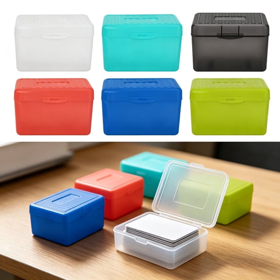 Mifelio Index Card Box, Plastic Notecard Holder with Lid for Flash Cards, Recipes & Business Cards, Desk Organizer Storage Case for Office Study Home
