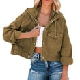 thumbnail image 1 of Mifelio Jean Jacket Women, Women Casual Solid Denim Turndown Collar Long Sleeve Loose Button Hoodie Jacket Top Jackets for Women Khaki XL, 1 of 6