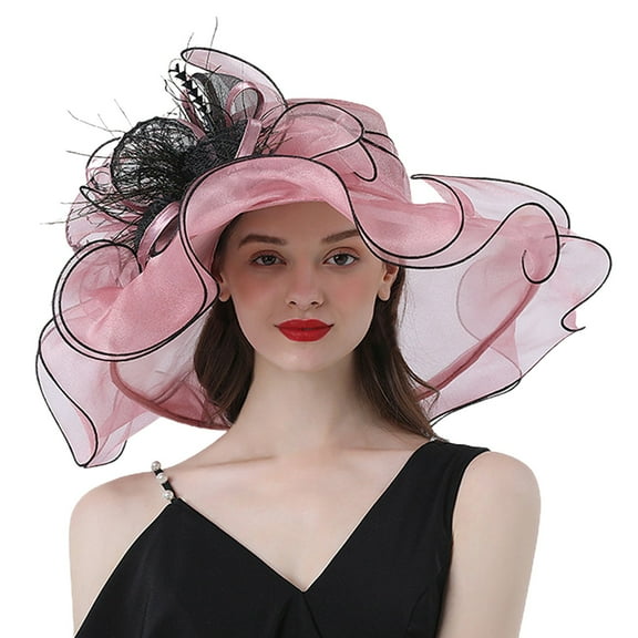 Mifelio Kenntucky Derby Hats for Women Street Photography Flower Sun Visor Hat Fashion Personality Good Wear Big Brim Hat Travel Outing Curly Edge Fashion Hat Fascinators Hats for Women Pink