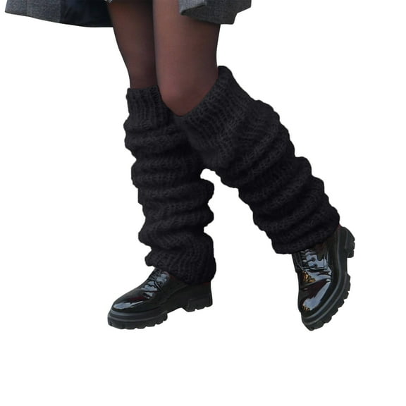 Mifelio Leg Warmers Women's Winter Stocking Women's Fashion Casual Knit Pile Stocking Stocking Leg Warmers for Women Black