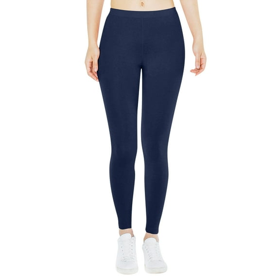 Mifelio Leggings for Women, Women Low Waisted Opaque Soft Yoga Waisted Slim Pants Solid Length Pants Women's Pants Navy M