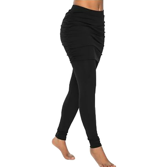 Mifelio Leggings for Women, Womens Athleisure Ultra Soft Knit Foldover Ruched Skirted Yoga Leggings Women's Pants Black L