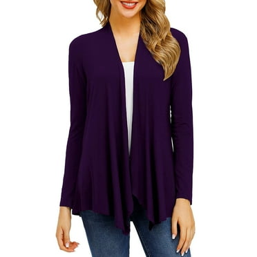 Mifelio Lightweight Cardigans for Women, Women's Solid Color Long Sleeve Cardigan Fashion Temperament Loose Comfortable Cardigan Womens Cardigan Purple XXL