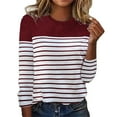 thumbnail image 1 of Mifelio Long Sleeve Shirts for Women, Women's Autumn and Winter New Long Sleeve Stripe Two Color Printed Spliced Round Neck Top T Shirt Womens Shirts Red XXXXL, 1 of 4