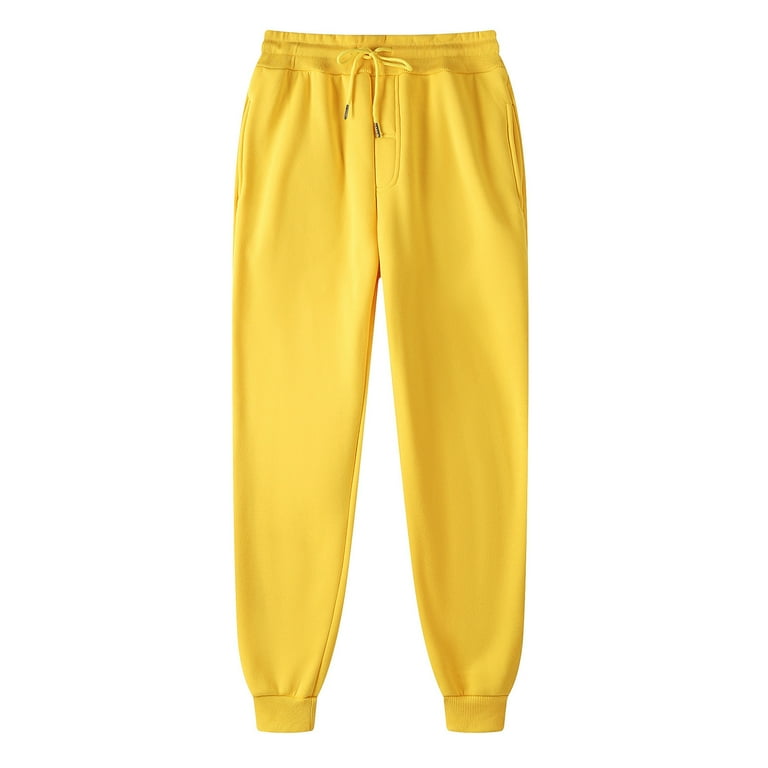 Mifelio Mens Sweatpants Mens Hip Hop Pants Casual Solid Color Track Cuff Lace Up Workout Pants with Pocket Pants for Men Yellow L Walmart