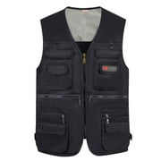 Mifelio Mens Vest Men's Casual Outdoor Work Fishing Travel Photo Cargo Vest Jacket Multi Pockets Sleeveless Jackets for Men Black XXXL