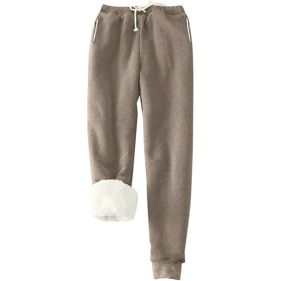Mifelio Pants for Women, Women's Warm Lined Athletic Sweatpants High Waisted Jogger Pants Fleece Lined Winter Thicken Outdoor Long Pants Women's Pants Khaki XL