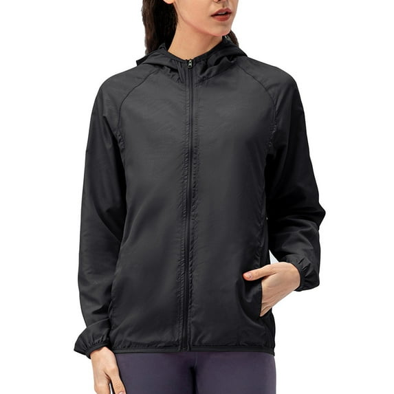 Mifelio Rain Jacket Women, Women's Autumn Rainy Season Windproof Lightweight Breathable Hooded Rain Coat Jackets for Women Black L