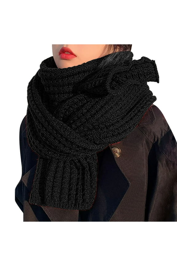 Scarf for Women, Women's Solid Color Knitted Wool Scarf Winter Scarf Black