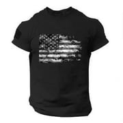 Mifelio Shirts for Men Summer Men's Us Flag Logo Casual Fitness 3D Printed Short Sleeved T Shirt Mens Shirts Black XXS