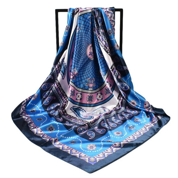 Mifelio Silk Scarf for Women Head Scarf Women Casual Scarf Silk Flower Printed Silk Scarf Printing Square Scarf Turban Hair Scarf Bandanas for Women Navy