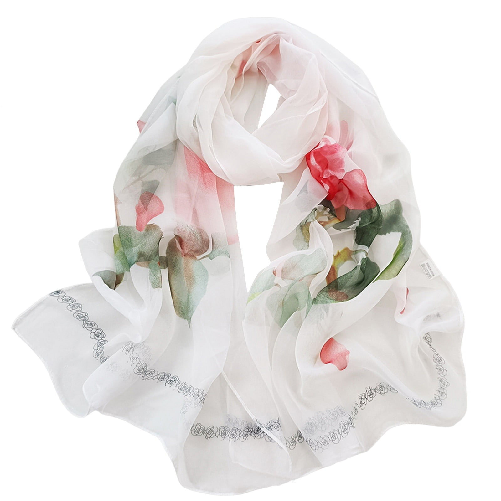 Mifelio Silk Scarf for Women Scarfs for Women Lightweight Print Floral Pattern Scarf Shawl Fashion Scarves Shawls and Wraps for Spring Chiffon Shawl White