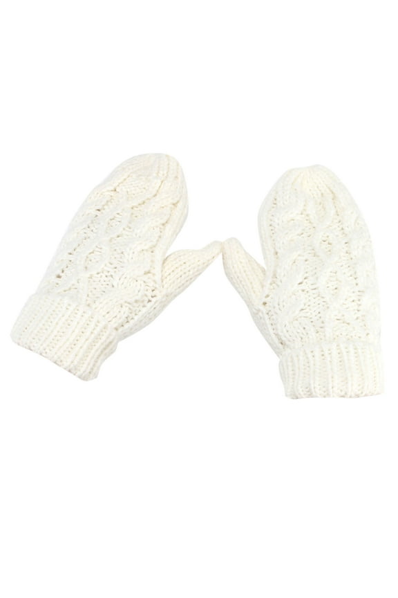 Ski Mittens Women, Women Warmer Thicken Knitted Finger Thermal Skiing Gloves Mittens for Women White One Size
