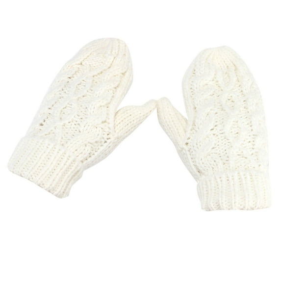 Mifelio Ski Mittens Women, Women Warmer Thicken Knitted Finger Thermal Skiing Gloves Mittens for Women White One Size