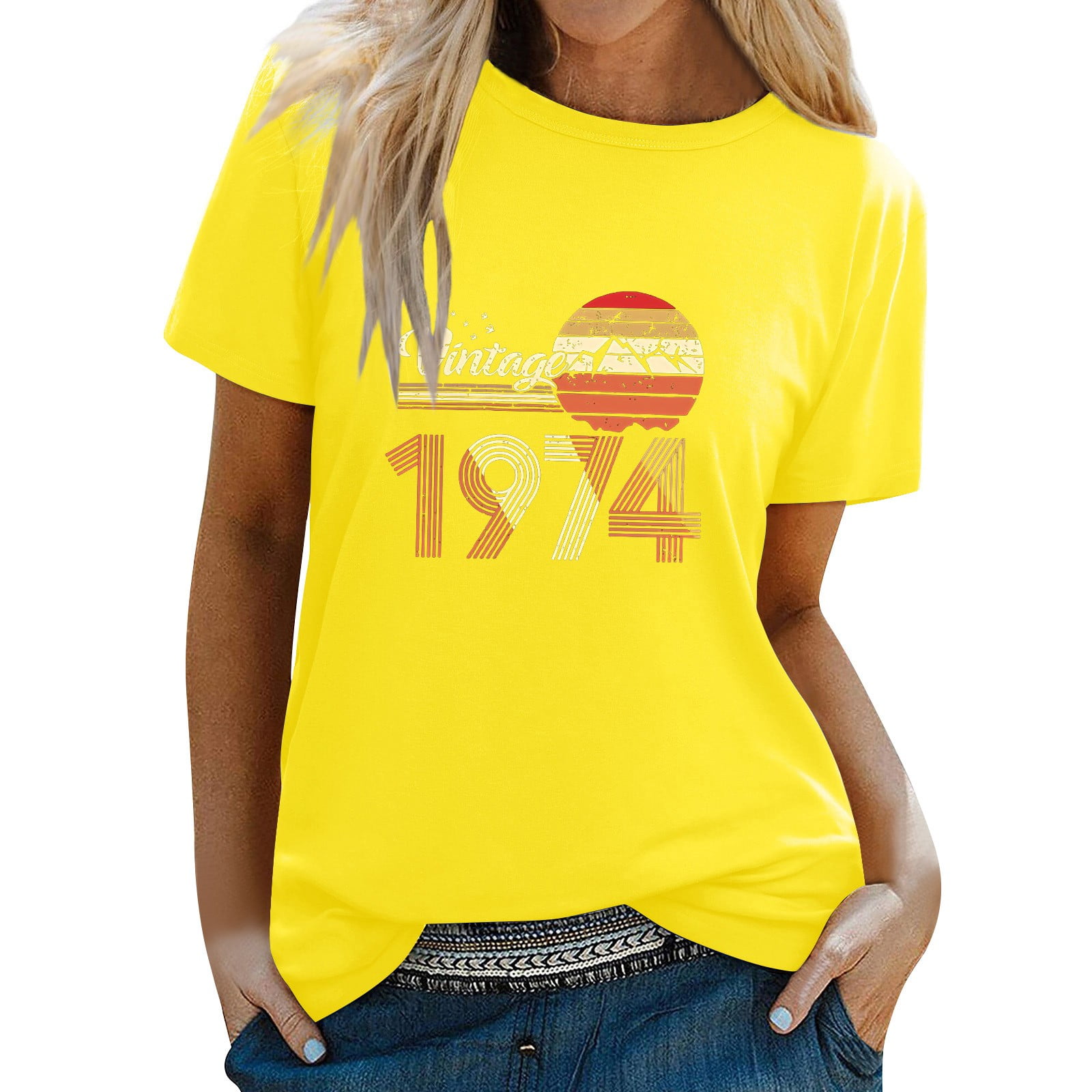 Mifelio Spring Tops for Women 2024 Vintage 1974 T Shirt Women