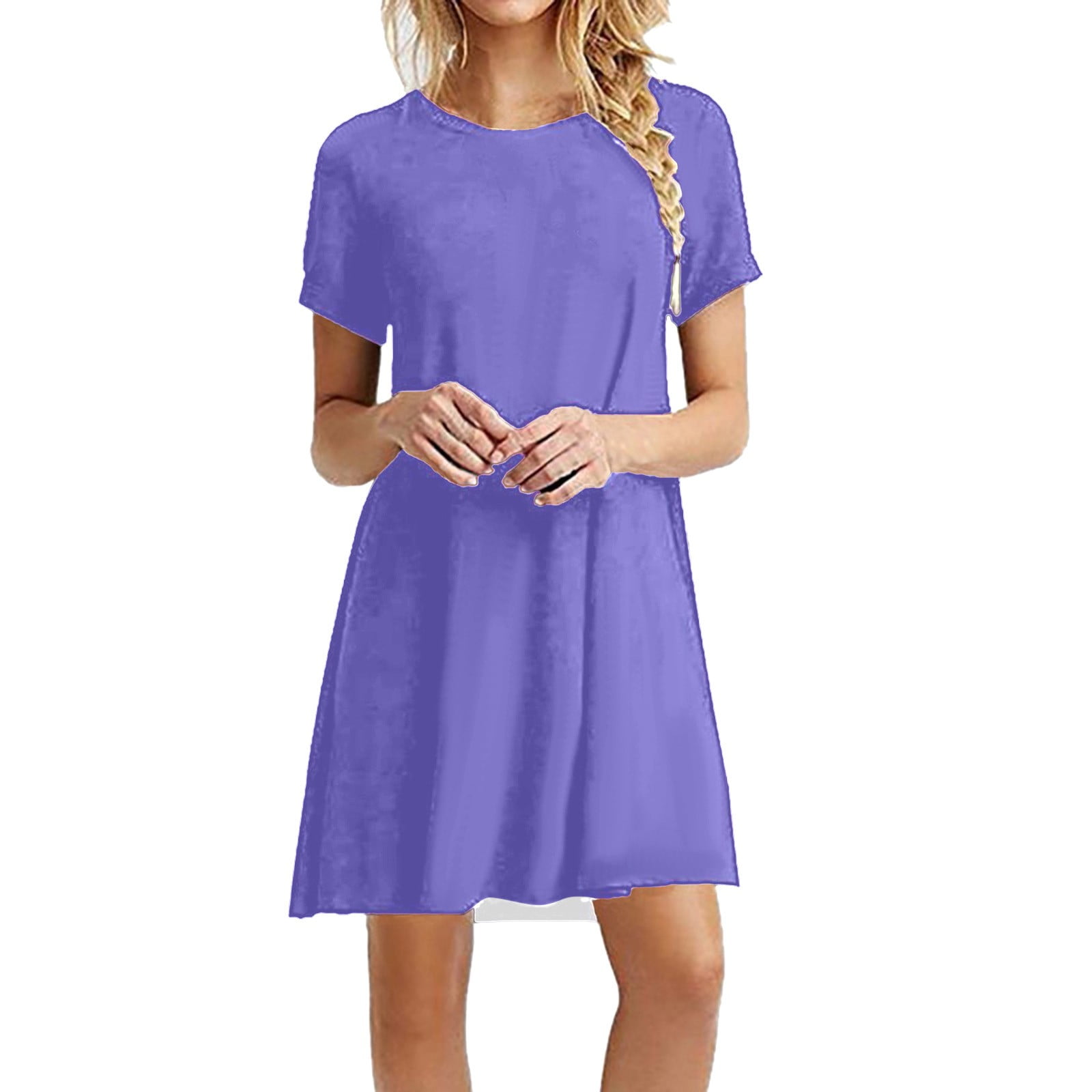 Mifelio Summer Dresses for Women 2024 Beach Dress for Women O Neck Short Sleeve Swing Loose T