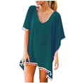 thumbnail image 1 of Mifelio Swimsuit Coverup for Women Up Bikini Tassels Women Beach Chiffon Cover Swimwear Loose Trim Kaftan Beach Towel Beach Cover Ups for Women Green One Size, 1 of 7