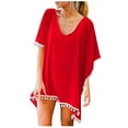 thumbnail image 1 of Mifelio Swimsuit Coverup for Women Up Bikini Tassels Women Beach Chiffon Cover Swimwear Loose Trim Kaftan Beach Towel Beach Cover Ups for Women Red One Size, 1 of 7