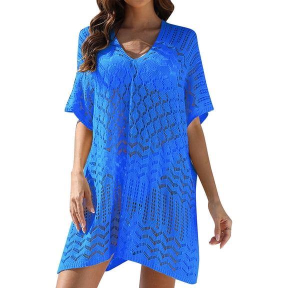 Mifelio Swimsuit Coverup for Women Swimsuit Coverups Women Split Crochet Cover Ups Swimwear Pullover Bathing Suit Cover Up Beach Beach Cover Ups for Women Blue A