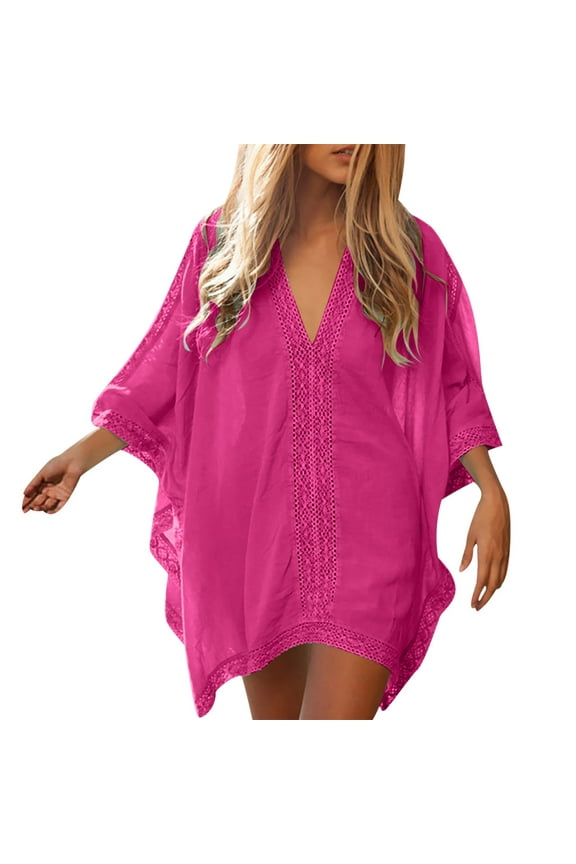 Swimsuit Coverup for Women, Women Beach Bathing Suit Swim Bikini Swimsuit Oversized Cover Up Dresses Beach Cover Ups for Women Hot Pink
