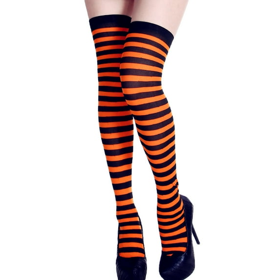Mifelio Thigh High Socks for Women Knee Print Props Long Dress Socks Stripe Fancy Dress Party Women Up Socks Womens Socks Orange