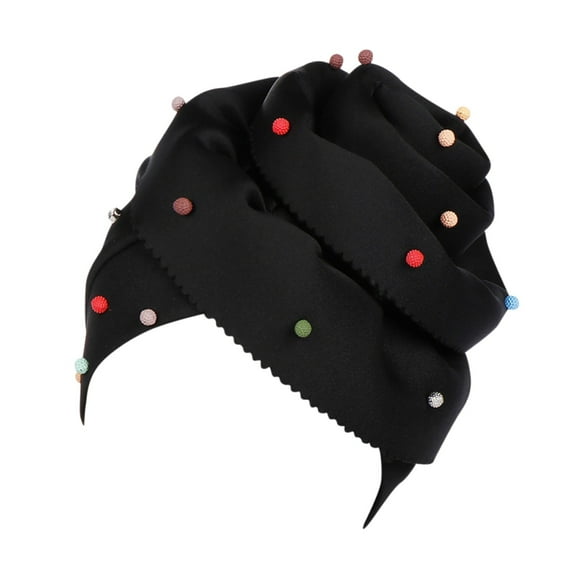 Mifelio Turban for Women Toe Solid Candy Hat Flower Space Cotton Color Muslim Beaded Cap, Cap Womens Cap Beadedbig Color Turban Head Wrap for Women Black One Size