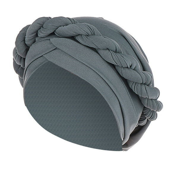 Mifelio Turban for Women Fashion Women Braid Hat Muslim Ruffle Cancer Turban Wrap Cap Head Wrap for Women Grey One Size