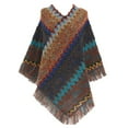 thumbnail image 1 of Mifelio Women Nationl Print Colourful Splice Poncho with Tassels Knitted Shawl Scarf Fringed Wraps Pashminas Sweater Pullover Cape Gifts for Women Sweater Tassel Hem Cloak A, 1 of 3