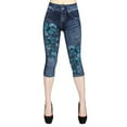 thumbnail image 1 of Mifelio Womens Capris for Summer Seven Elastic Women's Hollow Out Printed High Waist Jean Like Pants Capri Pants for Women Dark Blue M, 1 of 7