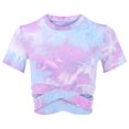 thumbnail image 1 of Mifelio Workout Tops for Women, Women's Tie Dye Printed Yoga Wear Fitness Open Neck Short Sleeve Sports T Shirt Womens Tops B M, 1 of 7