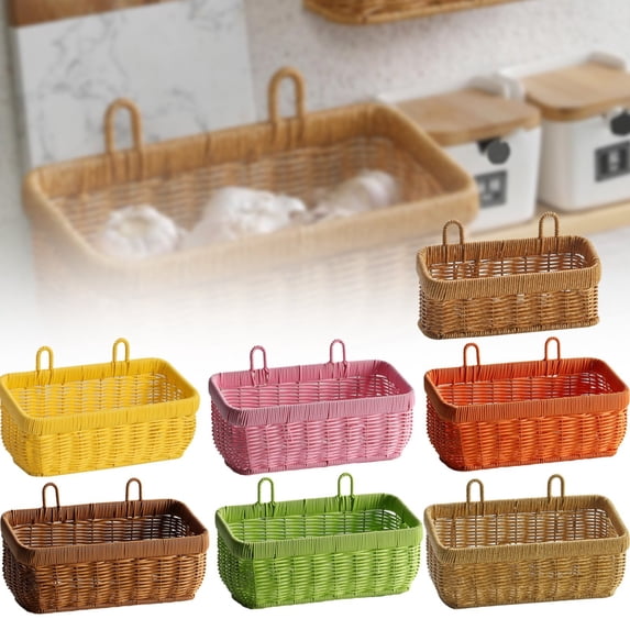 Mifelio Woven Storage Basket with Handles, Wicker Organizer Basket, Rectangular Storage Bin for Bathroom Kitchen Shelf Closet Home Organization, #02