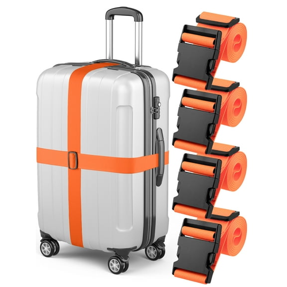 Mifflin Orange Luggage Straps, Adjustable Suitcase Belt W/ Buckle, 4 Pack