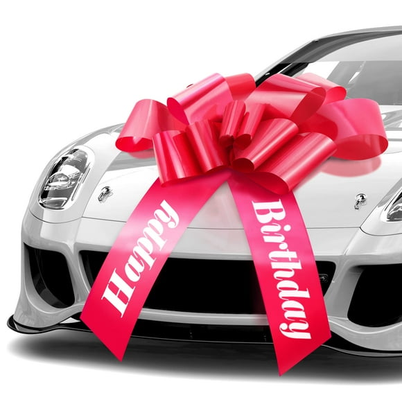 Mifflin-USA Happy Birthday Bow JKF25 - Matte Red, 30 Inch - Butterfly Shape Giant Gift Bow for Birthday, Christmas - Huge Car Dcor