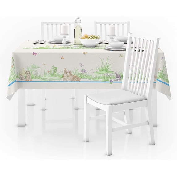 Miffrank Easter Rectangle Tablecloth 60x102 Inch Spring Floral and Meadow Bunny Table Cloths Spill Proof Wrinkle Table Cloth for Kitchen Dining Decoration Holiday Parties