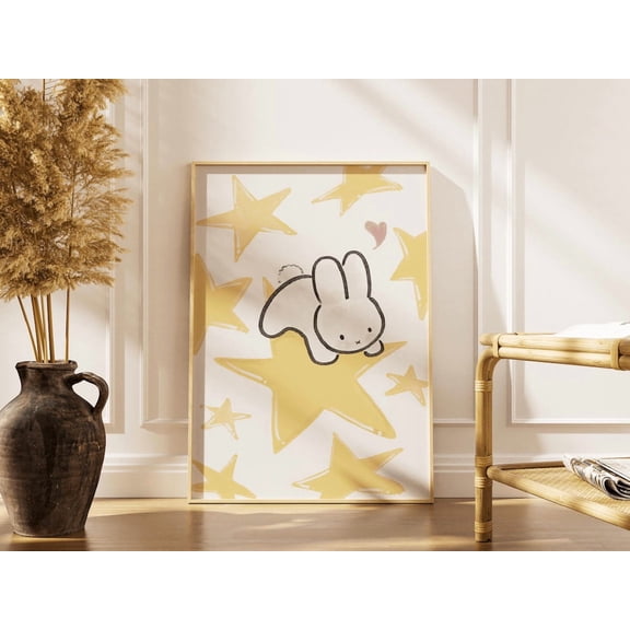 Miffy Jumping Star Poster, Bunny Coquette Wall Art, Unframed Paper Poster 8x10in