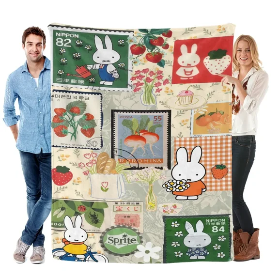 Miffy Printed Rabbit Motif Security Blanket for Toddlers, Cute Soft Fabric Baby Rabbit Graphic Blanket, Machine-Washable All-Season Cuddle Companion for Naps, Playtime, Cute Blankets