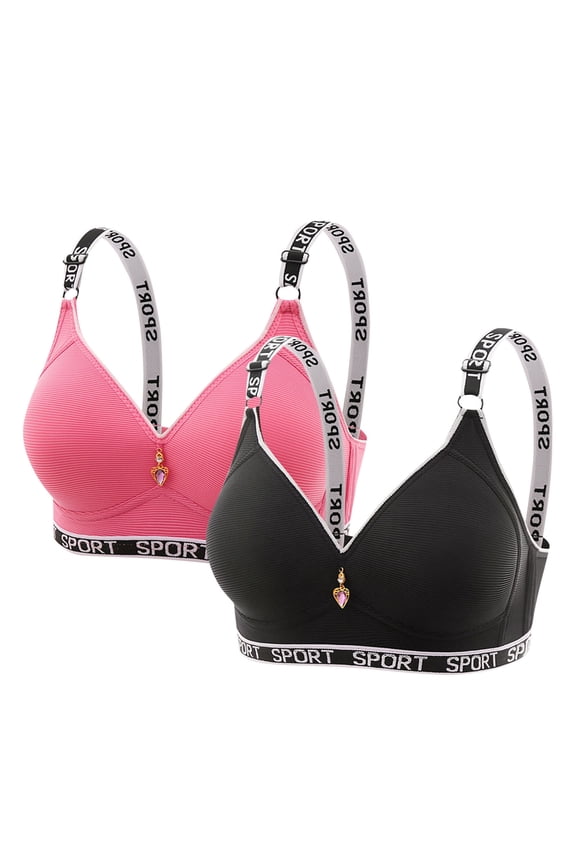 2 PC Anti-Sagging Breast Bra for Women Letter Print Fashion Liftup Push Up Bra No Underwire Breathable Sport Bralette 2025 Comfy Convenient Underwear Gray