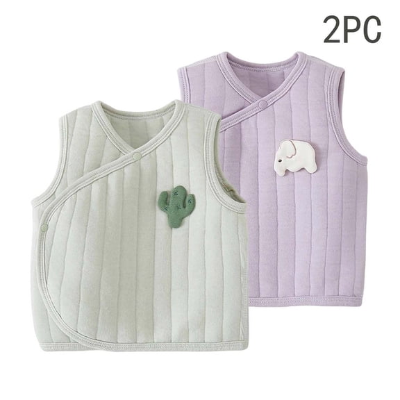 Mifsaly 2 Pack Baby Quilted Vest Toddler Kids Cute Sleeveless Wrap Front Warm Undershirt Soft Lightweight Boys Girls Fall Winter Layering Tops with Snap Closure Multicolor,9-12 Months