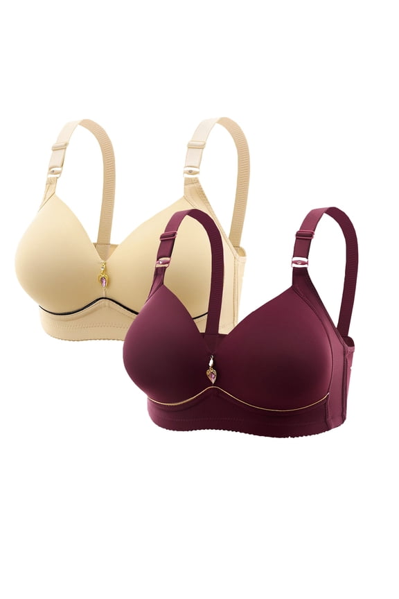 2 Pc No Underwire Bras for Women Full Coverage Push up Bra Wireless Seamless Anti-Sagging Breasts Bralettes Breathable Everyday Underwear