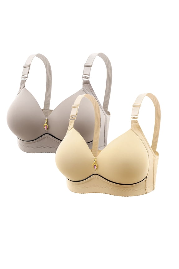 2 Pc No Underwire Bras for Women Full Coverage Push up Bra Wireless Seamless Anti-Sagging Breasts Bralettes Breathable Everyday Underwear