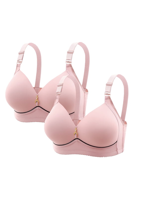 2 Pc Plus Size Bras for Women Full Coverage Push up Bra Seamless Wireless Anti-Sagging Breasts Bralette with Support Adjustable Straps Soft Breathable Everyday Underwear